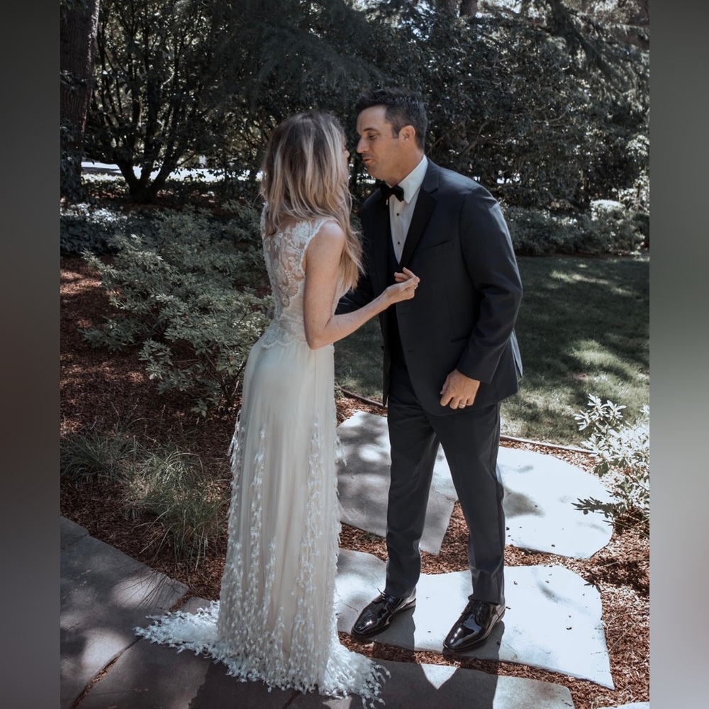 Vintage couture Claire Pettibone wedding dress French silk and beads - Picture 2 of 16